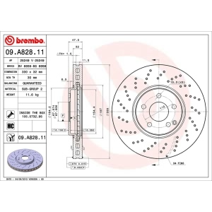 brembo UV Coated Series Drilled Vented Front Brake Rotor for Mercedes-Benz S500 - 09.A828.11
