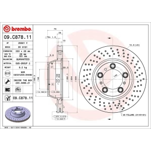 brembo UV Coated Series Drilled Vented Rear Driver Side Brake Rotor for Porsche 911 - 09.C878.11