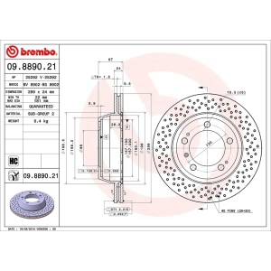 brembo UV Coated Series Drilled Vented Rear Brake Rotor for 2011 Porsche Cayman - 09.8890.21