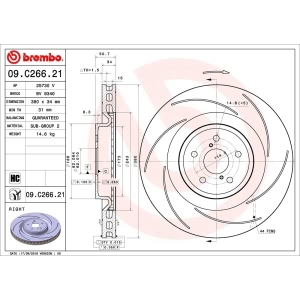 brembo UV Coated Series Front Passenger Side Brake Rotor for 2018 Lexus RC F - 09.C266.21