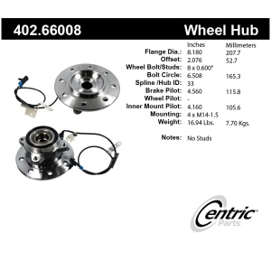 Centric Premium™ Wheel Bearing And Hub Assembly for 1995 GMC K3500 - 402.66008