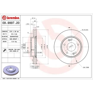 brembo OE Replacement Vented Front Brake Rotor for Hyundai Elantra - 09.9997.20