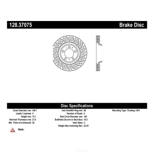 Centric SportStop Drilled 1-Piece Rear Passenger Side Brake Rotor for 2020 Porsche 911 - 128.37075