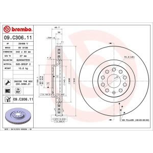 brembo UV Coated Series Front Brake Rotor for 2015 Volkswagen Golf R - 09.C306.11