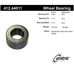 Centric Premium™ Front Driver Side Double Row Wheel Bearing for 2015 Toyota Sienna - 412.44011