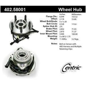 Centric Premium™ Front Passenger Side Driven Wheel Bearing and Hub Assembly for 2006 Jeep Liberty - 402.58001