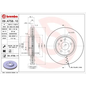 brembo UV Coated Series Vented Front Brake Rotor for Audi A5 Quattro - 09.A758.11