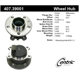 Centric Premium™ Wheel Bearing And Hub Assembly for 2015 Volvo S80 - 407.39001