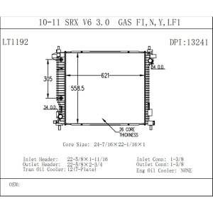 TYC Engine Coolant Radiator for 2011 Cadillac SRX - 13241