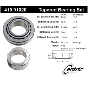 Centric Premium™ Rear Driver Side Wheel Bearing and Race Set for 1985 Ford E-150 Econoline - 410.91020