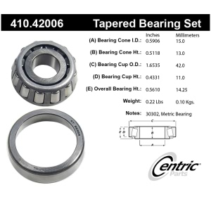 Centric Premium™ Front Passenger Side Outer Wheel Bearing and Race Set for Fiat - 410.42006