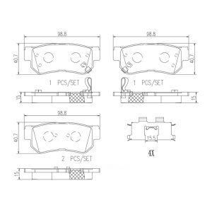 brembo Premium Ceramic Rear Disc Brake Pads for Kia Amanti - P30014N