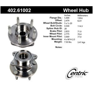 Centric Premium™ Rear Passenger Side Driven Wheel Bearing and Hub Assembly for 2009 Lincoln MKX - 402.61002