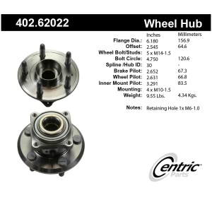 Centric Premium™ Rear Passenger Side Driven Wheel Bearing and Hub Assembly for 2013 GMC Terrain - 402.62022