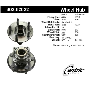 Centric Premium™ Rear Passenger Side Driven Wheel Bearing and Hub Assembly for 2013 Chevrolet Equinox - 402.62022