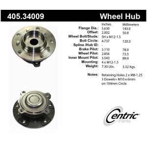 Centric Premium™ Wheel Bearing And Hub Assembly for 2009 BMW M5 - 405.34009