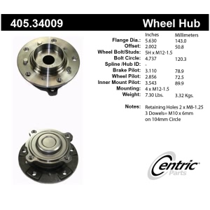 Centric Premium™ Wheel Bearing And Hub Assembly for 2010 BMW M5 - 405.34009