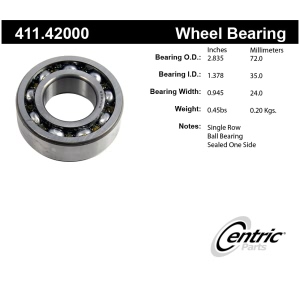 Centric Premium™ Rear Passenger Side Outer Single Row Wheel Bearing for 1991 Infiniti M30 - 411.42000