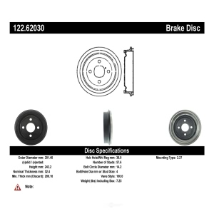 Centric Premium Rear Brake Drum for Saturn SL - 122.62030