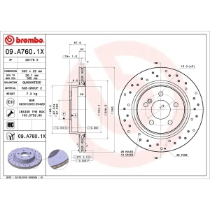 brembo Premium Xtra Cross Drilled UV Coated 1-Piece Rear Brake Rotors for Mercedes-Benz E400 - 09.A760.1X