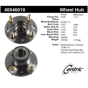 Centric Premium™ Wheel Bearing And Hub Assembly for 1998 Mitsubishi Mirage - 405.46010