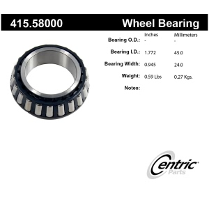 Centric Premium™ Front Driver Side Inner Wheel Bearing for 1988 Jeep Wrangler - 415.58000