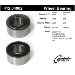 Centric Premium™ Front Passenger Side Double Row Wheel Bearing for Nissan Versa Note - 412.04002