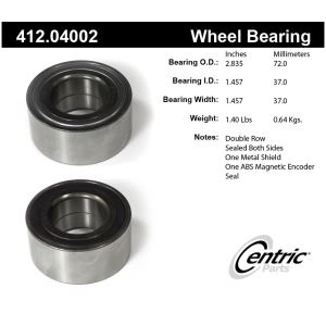 Centric Premium™ Front Passenger Side Double Row Wheel Bearing for 2012 Fiat 500 - 412.04002