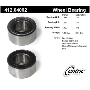 Centric Premium™ Front Passenger Side Double Row Wheel Bearing for 2013 Nissan Versa - 412.04002