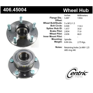 Centric Premium™ Rear Driver Side Non-Driven Wheel Bearing and Hub Assembly for 2012 Lincoln MKZ - 406.45004