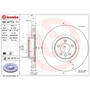 brembo UV Coated Series Vented Front Brake Rotor for 2018 Land Rover Range Rover Sport - 09.A773.11