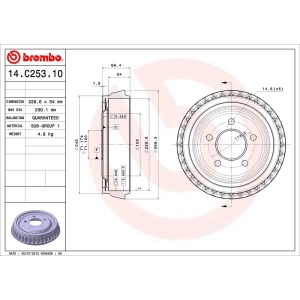 brembo Premium OE Equivalent Rear Brake Drum for 2005 Mazda B2300 - 14.C253.10