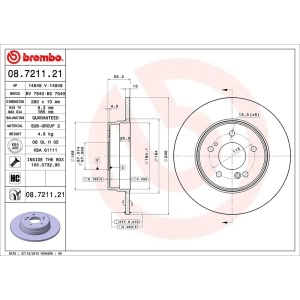 brembo UV Coated Series Solid Rear Brake Rotor for Mercedes-Benz SLK350 - 08.7211.21