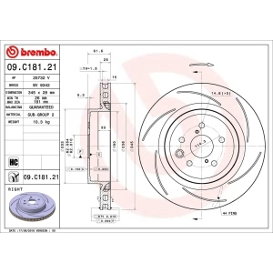 brembo UV Coated Series Slotted Rear Passenger Side Brake Rotor for 2018 Lexus RC F - 09.C181.21