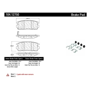 Centric Posi Quiet™ Semi-Metallic Brake Pads for 2008 Saturn Vue - 104.12750