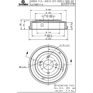 brembo Premium OE Equivalent Rear Brake Drum for 1989 Honda Accord - 14.5068.10