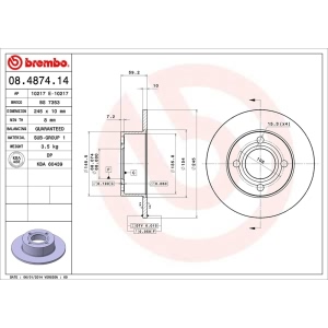 brembo OE Replacement Rear Brake Rotor for Audi 90 - 08.4874.14