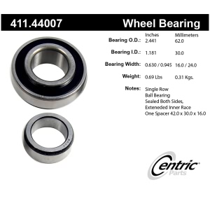 Centric Premium™ Rear Driver Side Single Row Wheel Bearing for 1987 Toyota Corolla - 411.44007