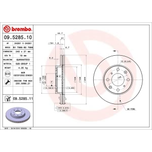 brembo UV Coated Series Vented Front Brake Rotor for 1996 Honda Civic del Sol - 09.5285.11