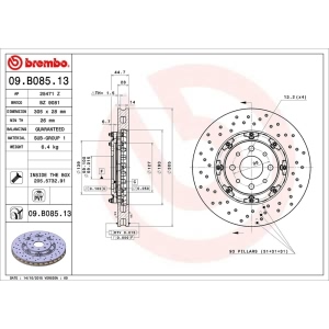 brembo OE Replacement Drilled Front Brake Rotor for Fiat 500 - 09.B085.13