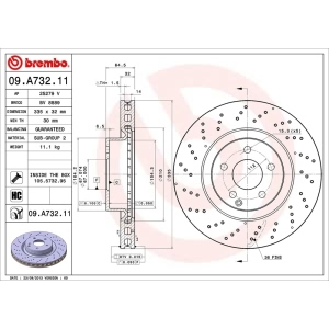brembo UV Coated Series Drilled Vented Front Brake Rotor for Mercedes-Benz S550 - 09.A732.11