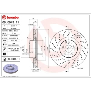 brembo UV Coated Series Drilled Vented Front Brake Rotor for 2004 Mercedes-Benz CL55 AMG - 09.C943.11