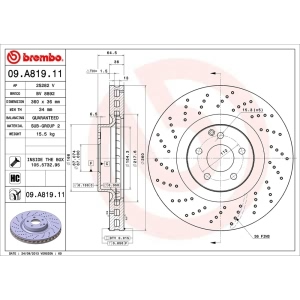 brembo UV Coated Series Drilled Vented Front Brake Rotor for Mercedes-Benz SL55 AMG - 09.A819.11