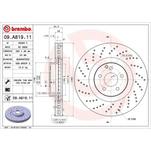 brembo UV Coated Series Drilled Vented Front Brake Rotor for Mercedes-Benz SLK55 AMG - 09.A819.11