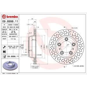 brembo UV Coated Series Drilled Vented Rear Brake Rotor for Porsche - 09.8998.11