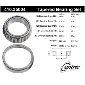 Centric Premium™ Front Driver Side Inner Wheel Bearing and Race Set for 1986 Nissan D21 - 410.35004