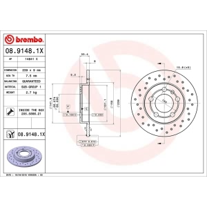 brembo Premium Xtra Cross Drilled UV Coated 1-Piece Rear Brake Rotors for 2006 Audi TT Quattro - 08.9148.1X