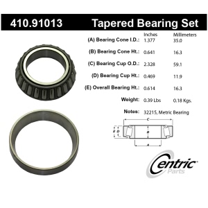 Centric Premium™ Front Passenger Side Inner Wheel Bearing and Race Set for 1987 Ford E-150 Econoline - 410.91013