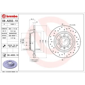 brembo Premium Xtra Cross Drilled UV Coated 1-Piece Rear Brake Rotors for Volkswagen Tiguan - 08.A202.1X