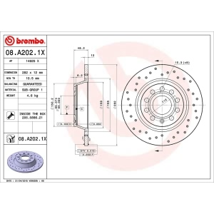 brembo Premium Xtra Cross Drilled UV Coated 1-Piece Rear Brake Rotors for Audi Q3 Quattro - 08.A202.1X